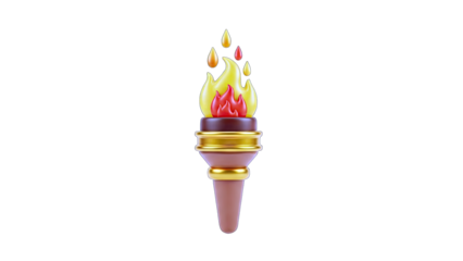 3D Torch Burning with Flames on White Background