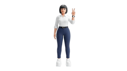 3D Woman Showing Peace Sign on White Background