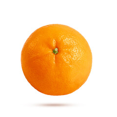 Falling whole fresh orange fruit isolated on white background