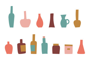 スモーキーカラーの瓶やボトルのイラストセット・様々な形