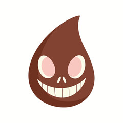 Obraz premium A cartoonish brown teardrop shape with a spooky face, wide grin, and pale eyes with pink blush.