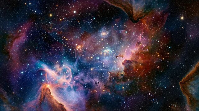 Detailed View of a Colorful Nebula with Stars in Deep Space
