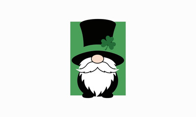 A charming illustration of a gnome wearing a top hat and a shamrock, perfect for St. Patrick's Day.