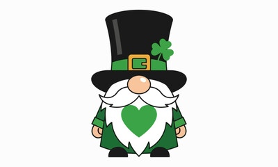 St. Patrick's Day gnome with shamrock on hat and green heart.