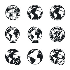 Global Earth and Map Icon Set with Grid and Outline Styles
