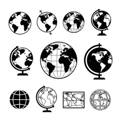 World Globe Icon Collection with Multiple Earth Map Variations