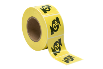 Yellow labels roll . Isolated on transparent background, png