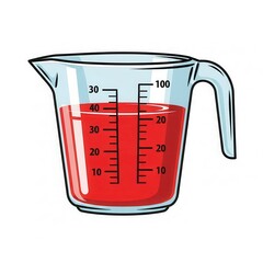 Transparent kitchen measure container filled with bright red liquid showing volume markings