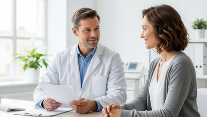 Doctor discussing treatment plan with female patient in clinic  