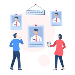 Fototapeta premium employee candidate selection process. Illustration of selecting job applicants. Vector isolated on white background