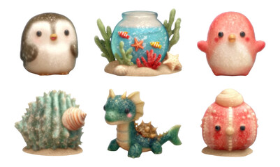 Soft Rendered 3D Coral Sea Creatures on Transparent Background