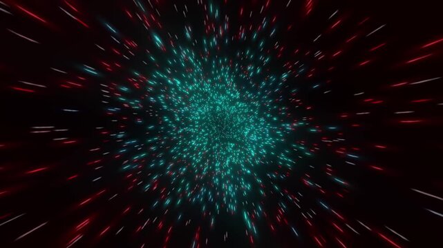 Space travel with warp speed, hyper space or faster than light background effect looking head on, side and looking back turn. Seamless rotation around an invisible spaceship - 3D illustration