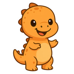 Fototapeta premium Joyful Dinosaur Illustration: A cheerful, cartoon dinosaur stands with a playful grin, its orange scales radiating happiness and youthful energy. Ideal for children's projects, educational material.