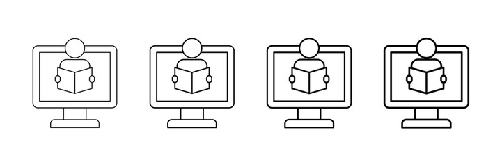 Digital Literacy Icons Vector Set In Different Stroke Line Style