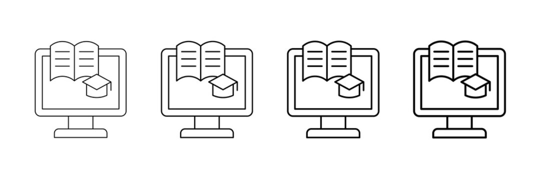 Online Courses Icons Vector Set In Different Stroke Line Style
