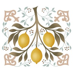 Decorative lemon illustration with botanical ornament