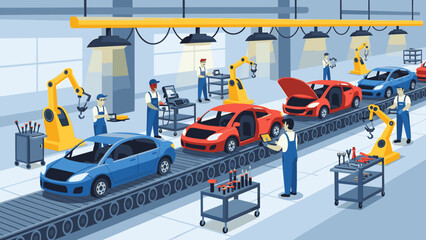 Naklejka premium Automobile manufacturing process in modern factory