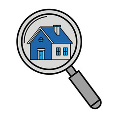 Magnifying glass with a blue and white house inside