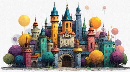 Obraz premium Vibrant Fantasy Castle Cityscape