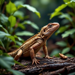Detailed Lizard in a Lush Tropical Rainforest Environment - Wildlife Photography with Soft Natural Lighting, Copy Space for Text and Design