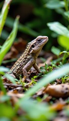 Camouflaged Lizard Amidst Greenery - Wildlife Photography with Copy Space