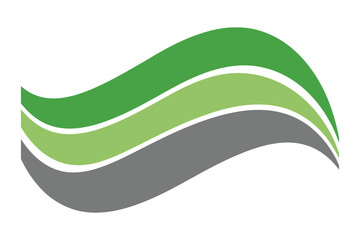 A stylized wavy logo with green and gray colors isolated on white background