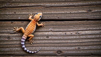 Resting Gecko on Textured Wood, Wildlife Stock Photo with Copy Space