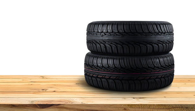stack of tires on white background