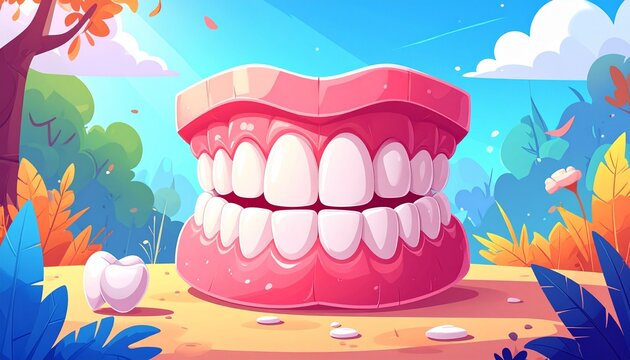 Cartoon Smile with Healthy Teeth in Nature
