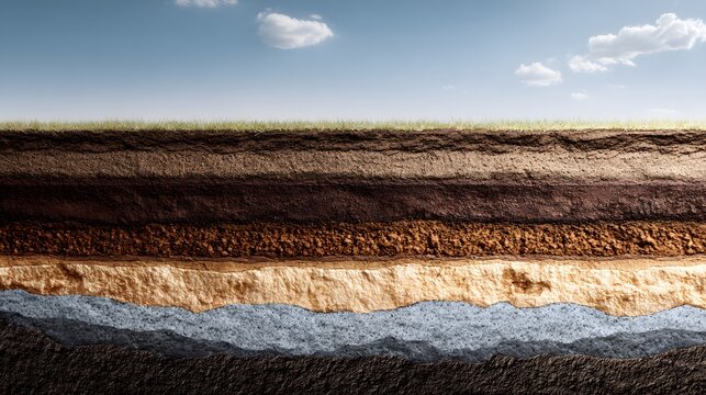 Cross section illustrating various layers of earth stratum beneath the ground surface
