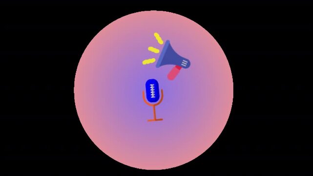 Animation of microphone and speaker icons in smooth motion for communication, meetings, and corporate audio workflows in alpha channel