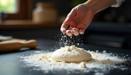 A hand dusts flour onto a dough ball, highlighting the art of home baking for National Baking Week and World Flour Day