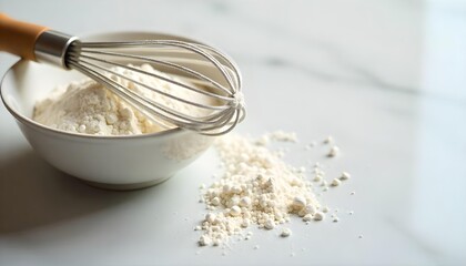 A bowl of flour with a whisk and spoon, highlighting the joy of baking during National Baking Week and World Flour Day