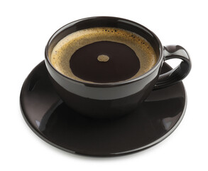 Aromatic coffee in cup on white background