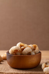 Pork rind in a wooden bowl, Northern Thai food