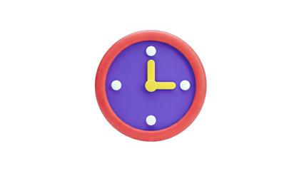 3D Clock Showing Time at 3 o'clock on White Background