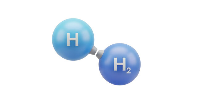 Stylized 3d render of the hydrogen molecule (h2) for chemistry and science visualization