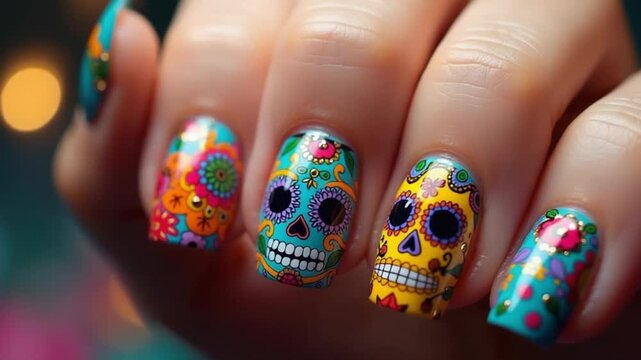 Sugar Skull Nail Art Inspired by Cinco de Mayo Celebration
