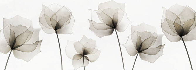 Transparent flowers in a watercolor style. A natural floral banner for decor, wallpaper, packaging, textiles, and interiors.