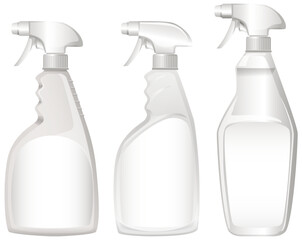 Three Empty Plastic Spray Bottles Vector Illustration