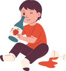 Child in Dangerous Situation With Alcohol Illustration