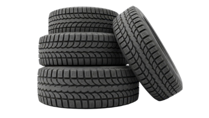 Winter automobile tires with deep tread for snow and ice, on a transparent background, PNG image