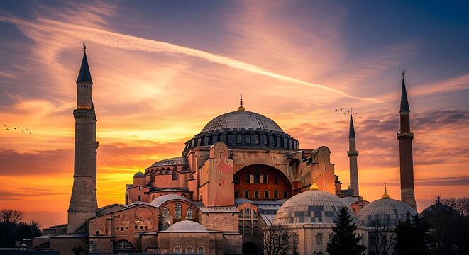 Hagia Sophia Mosque Istanbul Turkey at Sunset.