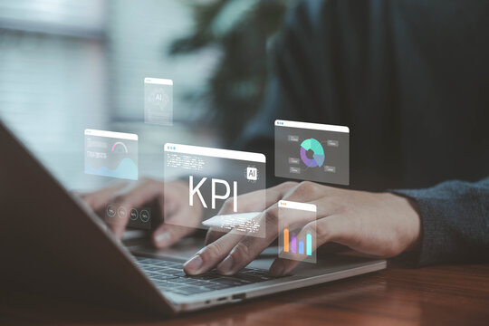 KPI dashboard and AI analytics concept, performance indicator. data business intelligence, solution marketing, tracking kpi measurement. analysis and evaluation system. Objective key management.
