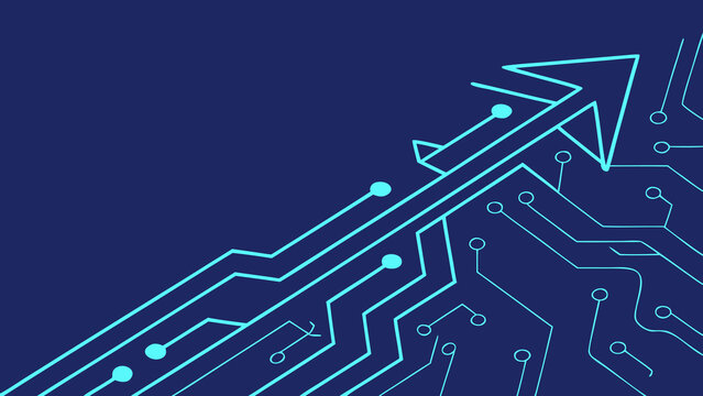Futuristic Digital Growth Arrow Concept with Glowing Circuit Lines, Technology Innovation and Upward Progress Vector