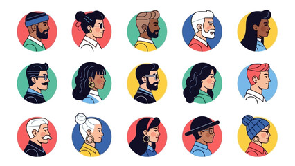 Fototapeta premium Diverse Group of People Profile Avatars in a Circle Collection