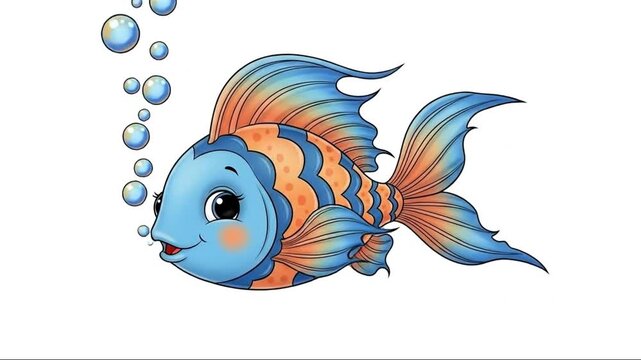 Animated colorful fish displaying different facial expressions and bubble interactions in a lively