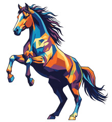 Colorful geometric horse rearing up in a dynamic pose  