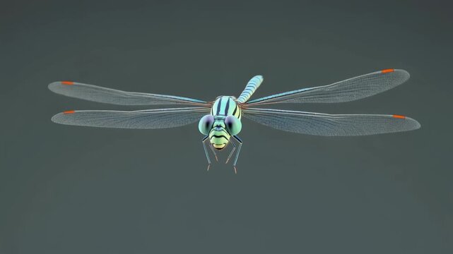 Close-up of a dragonfly with transparent wings and blue body.