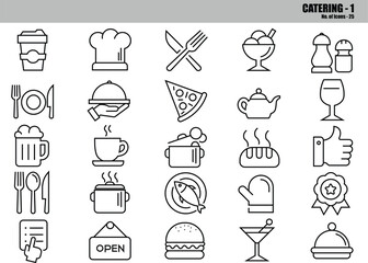 Catering Line Icons Set &ndash; Restaurant, Food & Beverage Outline Symbols, Editable Vector UI Icon Pack